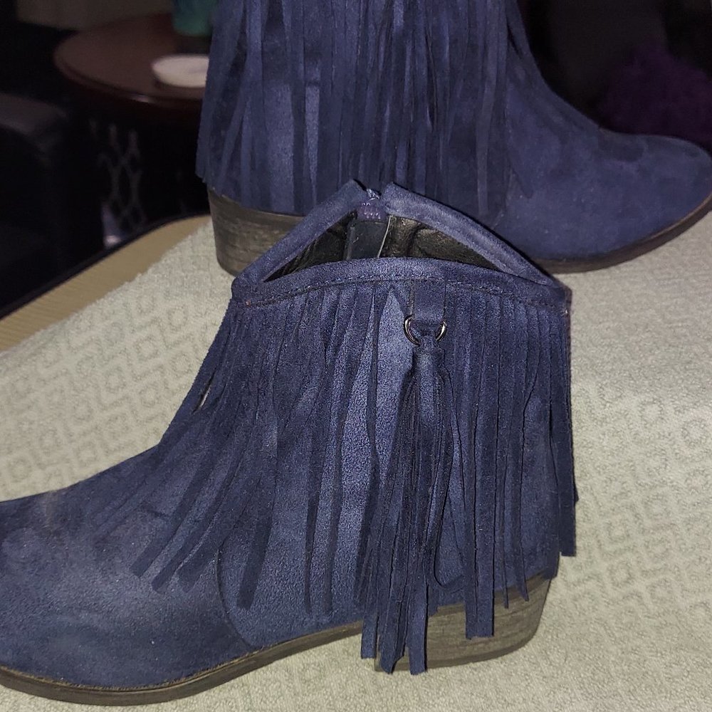Navy Fringe Ankle Boots